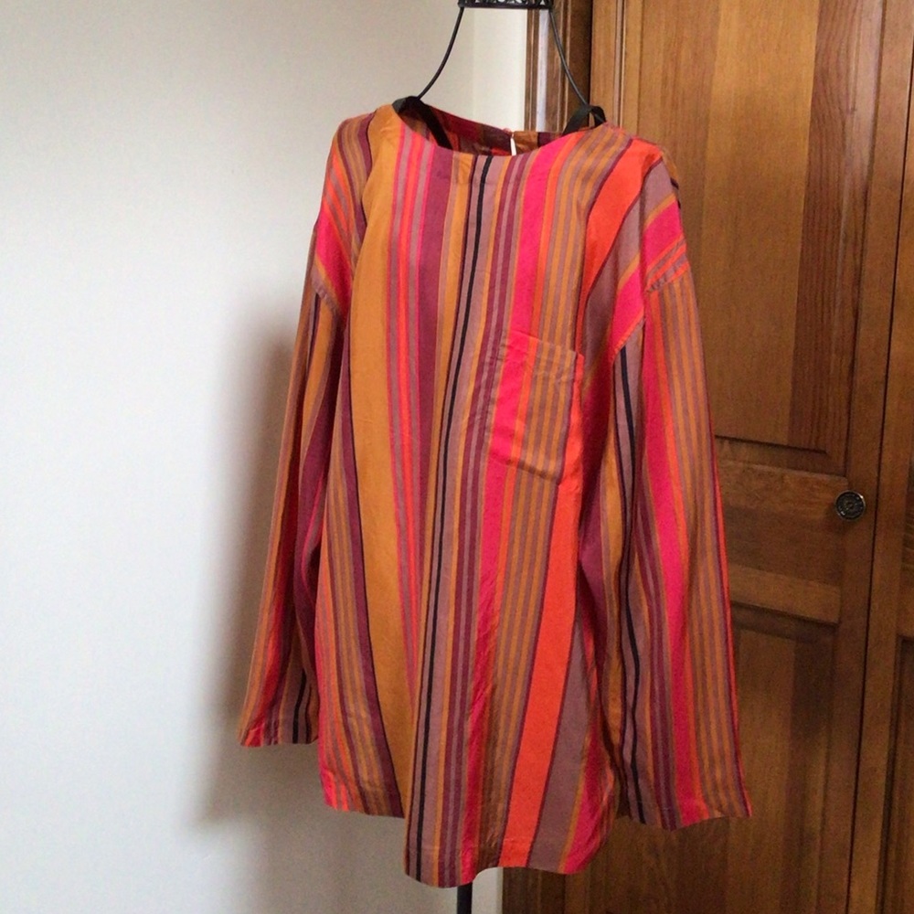 Diane Gilman Colorblock Stripe Long Sleeve Top in Orange, Pink, Yellow